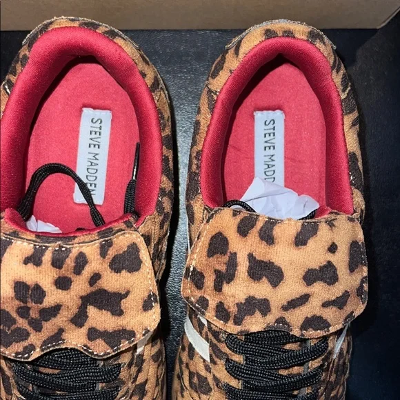 Steve Madden Leopard Print Sneakers with Red Accents - Picture 3 of 6